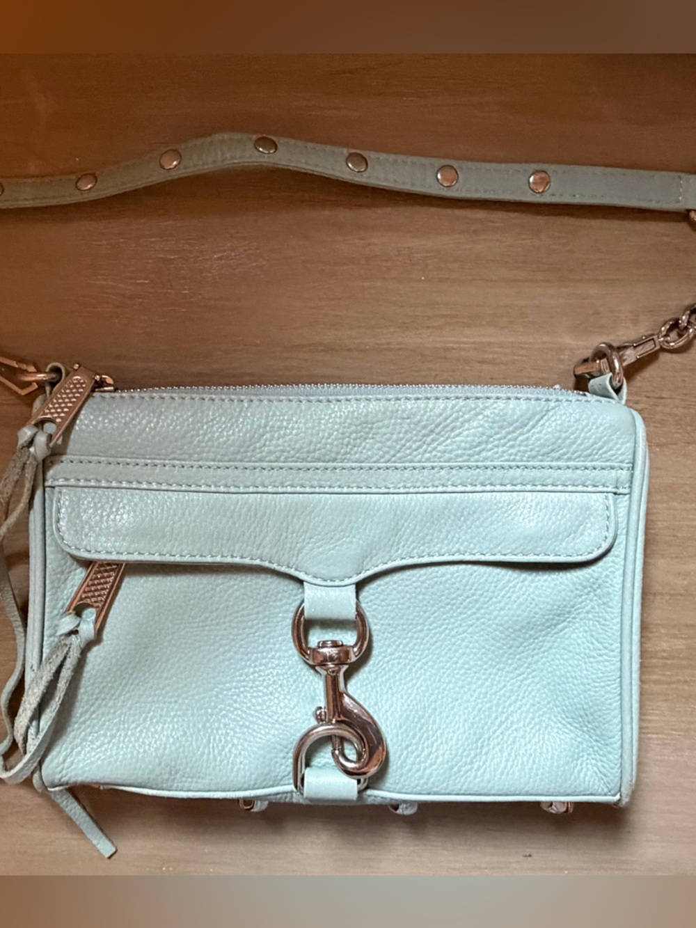 Rebecca Minkoff Mint Green Leather Crossbody with Rose Gold Hardware